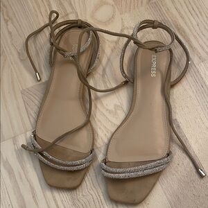 Express Beige and Gold Strappy Sandals